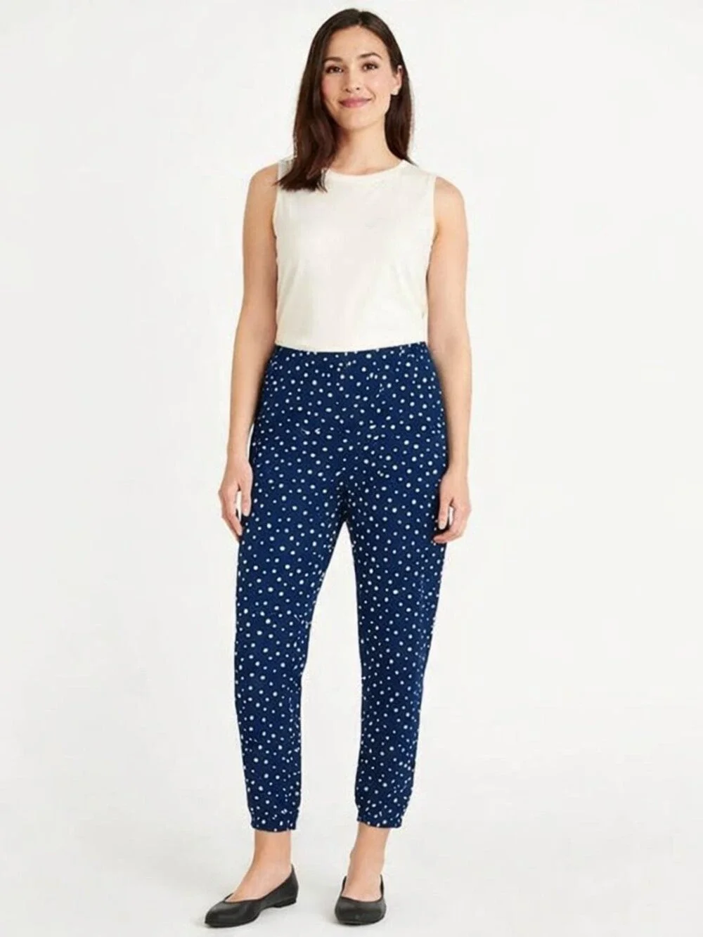 Cynthia Rowley Navy Blue White Polka Dot Slip On Pants Size 10